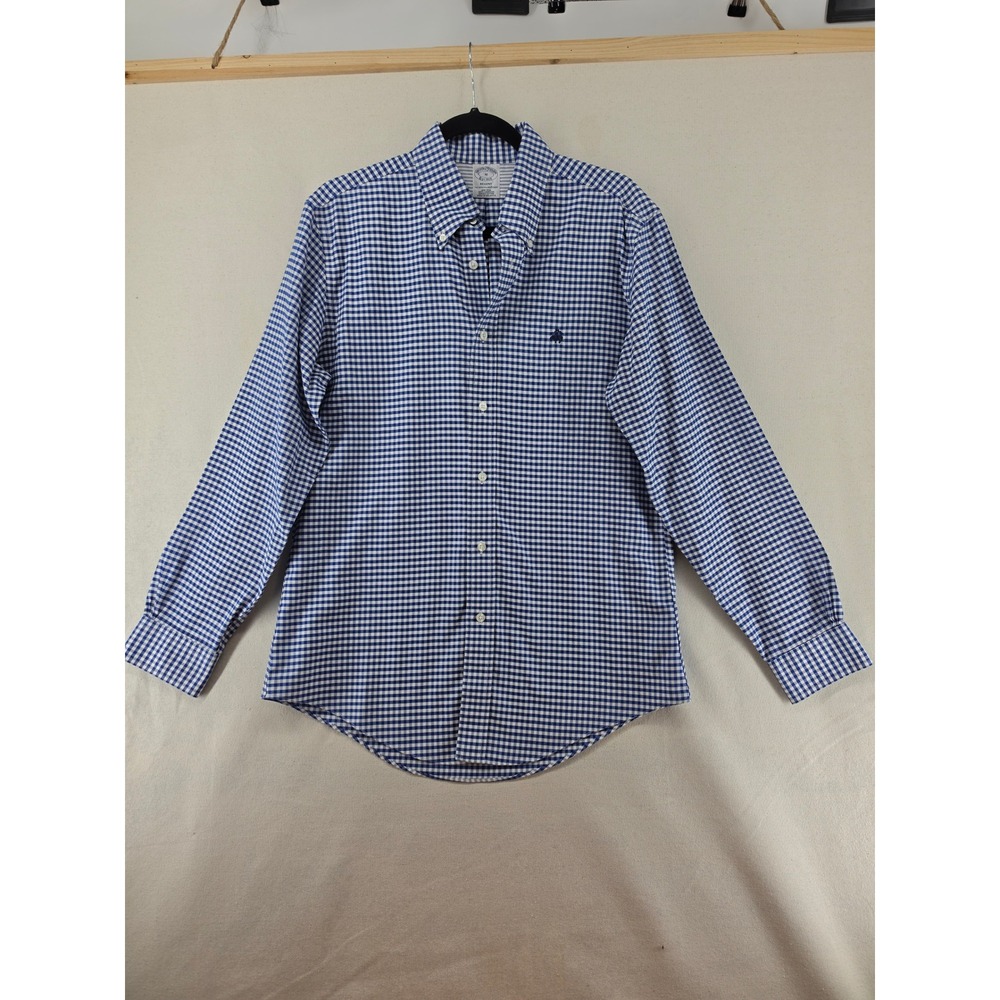 Brooks Brothers Regent Fit Non-Iron Gingham Shirt Blue White Mens Medium